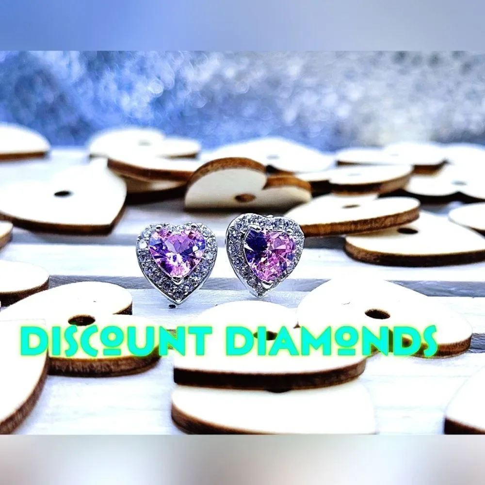 Heart Shaped Pink & Clear White Natural Topaz  Earrings on 925 Silver